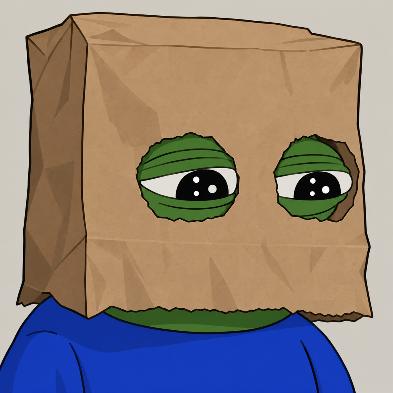 Pepe wearing a paper bag